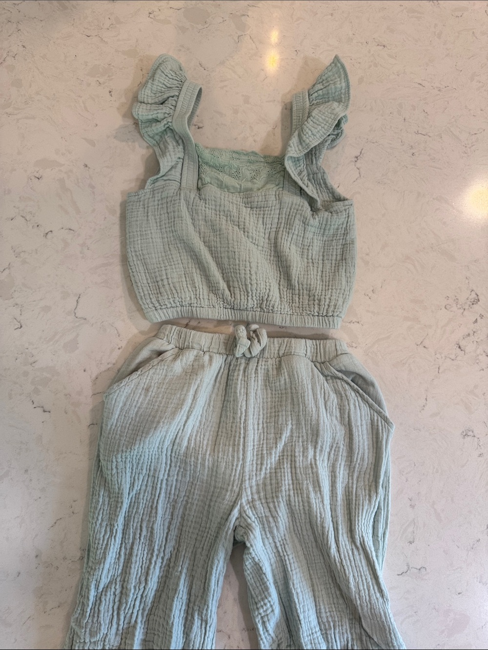 BearPaw Mint Green Kids Gauze Top & Pants Set